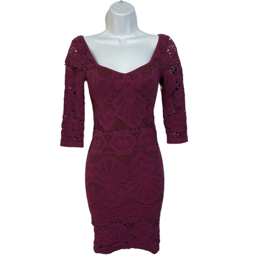 🌹Free People Intimately Bodycon Lace Sweetheart Neck Dress XS/S Burgundy Maroon